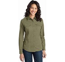 12 Customized Port Authority L649 Ladies Stain-Resistant Roll Sleeve Twill Shirt - Vintage Khaki - 3XL