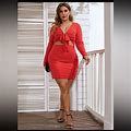 Shein Dresses | Shein Red Glitter Bodycon Dress Size 2Xl | Color: Red | Size: 2X