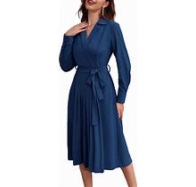 GRACE KARIN Women's Long Sleeve Fall Collared Work Dresses V Neck Business Midi Casual A-Line Dresses