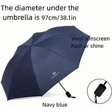 8 Bones Vinyl Umbrella, Manual Folding Umbrella, Casual Versatile Multi Functional For Outdoor Travel,Navy Blue,All-New,Temu