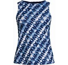 Lands' End Women's Blue Chlorine Resistant High Neck Upf 50 Modest Tankini Swimsuit Top - - - Size 4