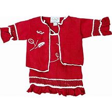 Zackali 4 Kids Red & White Floral Knit Dress & Cardigan Set 12 Months