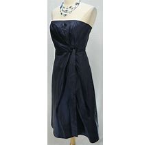 NWT $178 TALBOTS Navy Blue Strapless Pleat DOUPIONI SILK DRESS Cocktail Dress 4
