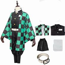 Kamado Tanjirou Cosplay Sets Demon Slayer Cosplay Uniform Halloween Costumes For Adults Kids Role Play Clothes(Child 130)