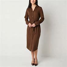 Worthington Long Sleeve Shirt Dress | Brown | Petites Petite Medium | Dresses Shirt Dresses | Belted