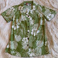 Hilo Hattie Tops | Vintage Hilo Hattie Womens Hawaiian Shirt Made In Hawaii Hibiscus Floral Xxs | Color: Green/White | Size: Xxs