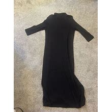 Talbots Petites Long Black Knitted Dress Mock Neck 3/4 Sleeves Sz M
