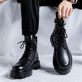 Outdoor Durable High Top Riding Boots, Men's Solid Comfy Non Slip Ties Casual Shoes For Men,Black,Handpicked,Temu
