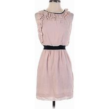 Ann Taylor LOFT Casual Dress - A-Line Ruffles Sleeveless: Pink Solid Dresses - Women's Size 0 Petite