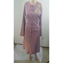 Mode Buglem Dark Pink Long Sleeve Dress Floral Embroidery Button Down