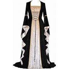 YEAXLUD Womens Renaissance Medieval Costume Dress Lace Up Irish Over Long Dresses Cosplay Retro Gown