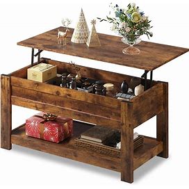 Modern Lift Top Coffee Table,Rustic Coffee Table With Storage Shelf And Hidden Compartment,Wood Lift Tabletop For Home - Rustic Brown