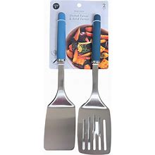 Core Kitchen Home 2 Piece Metal Slotted Turner And Turner Utensil Set (Blue)