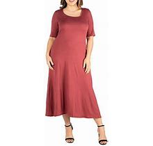 24Seven Comfort Apparel Plus 3/4 Sleeve Maxi Dress | Orange | Plus 3X | Dresses Maxi Dresses