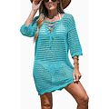 CUPSHE Women's Lace-Up Cutout Cover Up Dress Short Sleeve Scalloped Trim Knit Beach Mini Dress