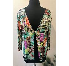 Y2K Stretchy And Sequined 'Alberto Makali' Designer Bold Colors Cardigan / Dress Jacket Women's XL