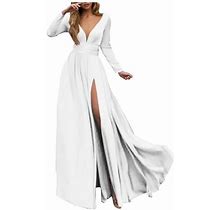 Caicj98 Women's Formal Dresses Womens Deep V Neck Ruffle Sleeve Sheath Casual Party Work Wrap Dress White,XL