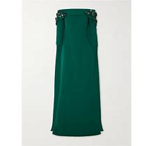 Safiyaa Bellara Off-The-Shoulder Cape-Effect Embellished Stretch-Crepe Gown - Women - Forest Green Dresses - S