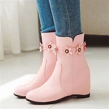 Gubotare Women Ankle Boots Wide Women's Boots Fashion Lug Sole Heel V Cutout Pointed Toe Stacked Mid Heel Booties (Pink,8.5)