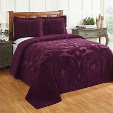 Better Trends Ashton Collection Chenille Bedspread Set Ultra-Soft 100% Cotton With Medallion Design, King, Plum