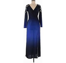Venus Cocktail Dress - Formal V Neck Long Sleeves: Blue Ombre Dresses - Women's Size 2