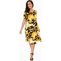 Plus Size Women's Stretch Knit A-Line Dress By Jessica London In Sunset Yellow Graphic Floral (Size 34/36)