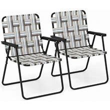 Gymax Folding Lawn Beach Chair Portable Sand Chair Set Of 2 W/ Elegant Weaving Design Coffee