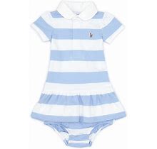 Ralph Lauren Baby Girls 3-24 Months Short Sleeve Striped Jersey Rugby Dress, , Office Blue/White18 Months
