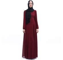 Boow Women's Chiffon Kaftan Abaya Dress Muslim Long Sleeve Self Tie Flowy Maxi Dress Islamic Evening Gown