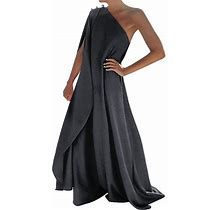 Women Casual Boho Solid Colorone Shoulder Long Dress Holiday Dress Summer Soiree Plus Size Midi Dress