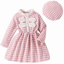Ydojg Cute Dresses For Girls Children Clothing Autumn Winter Girl Lace Collar Bow Waist Dresses Hat Suits For 7-8 Years