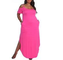 White Mark Plus Lexi Short Sleeve Maxi Dress | Pink | Plus 2X | Dresses Maxi Dresses | Stretch Fabric|Side Slit