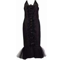 Chanel Black Tulle Embellished Ruffle Cocktail Dress 36 Xs