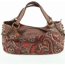 Mary Frances Beaded Paisley Studded Brown Leather Handbag Shoulder Bag