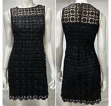 $218 Ralph Lauren Women's 4P Black Embroidered Lace Illusion Sheath Dress Formal