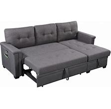Dark Gray Reversible Sleeper Sectional Sofa With Storage Chaise, USB Charging Ports And Pocket