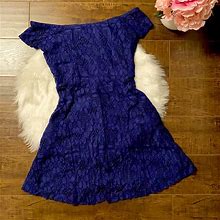 Off Shoulder A-Line Lace Dress | Color: Blue | Size: S