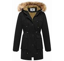 Wenven Women's Puffer Jacket Hooded Winter Coat Warm Windproof Insulated Coat Black S