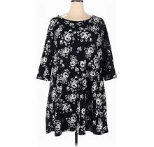 Bongo Plus Casual Dress Boatneck 3/4 Sleeve: Black Floral Motif Dresses - Women's Size 3X