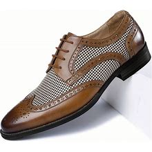 Breathable Pu Office Dress Shoes, Men's Color Lace-Up Business Wedding Party Dress Shoes,Brown,Trending,Temu