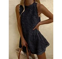 Women's Lace Casual Sleeveless Dress Black/M