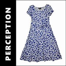 Perceptions Dresses | Perceptions Woman Dress Blue Size Pm Multicolored Short Sleeve Fit & Flare | Color: Blue | Size: M
