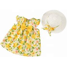 Tengma Toddler Girls Dresses Fly Sleeve Floral Prints Princess Dress Dance Party Dresses Clothes Princess Dresses Yellow 10