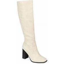 Journee Collection Womens Karima Stacked Heel Riding Boots | White | Regular 7 | Boots Riding Boots | Comfort