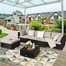 Costway 6PCS Outdoor Patio Rattan Furniture Set Sectional Sofa Ottoman Cushioned