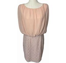 Suzi Chin For Maggy Boutique Pink Chiffon And Lace Sheath Dress Size