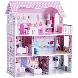 Costway 38925701 28 Inch Pink Dollhouse With Furniture