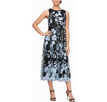 Alex Evenings Women's Floral-Embroidered Midi Dress - Black/Hydrangea - Size 8