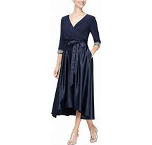 Alex Evenings Women's Satin Ballgown Dress With Pockets (Petite And