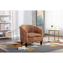 Modern High Back Accent Chair With Nailheads And Solid Wood Legs For Living Room Or Bedroom Decor, Coffee Microfiber